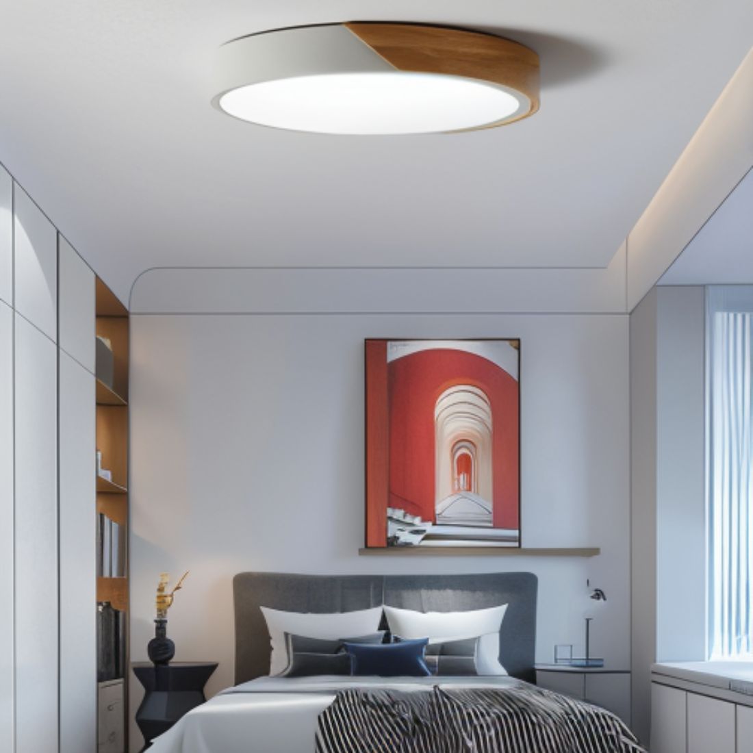 Minimalistische LED-Deckenleuchte mit Holz-Akzenten und sanfter Lichtverteilung | Restfield