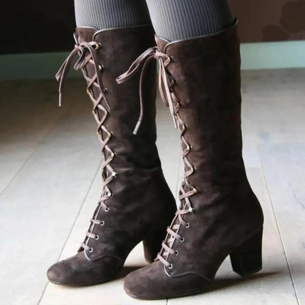 Knee-High Women's Boots Pointed Toe High Heel Bow Wool Felt Black Blue Brown Winter Footwear Elegant Warm | Sansoti