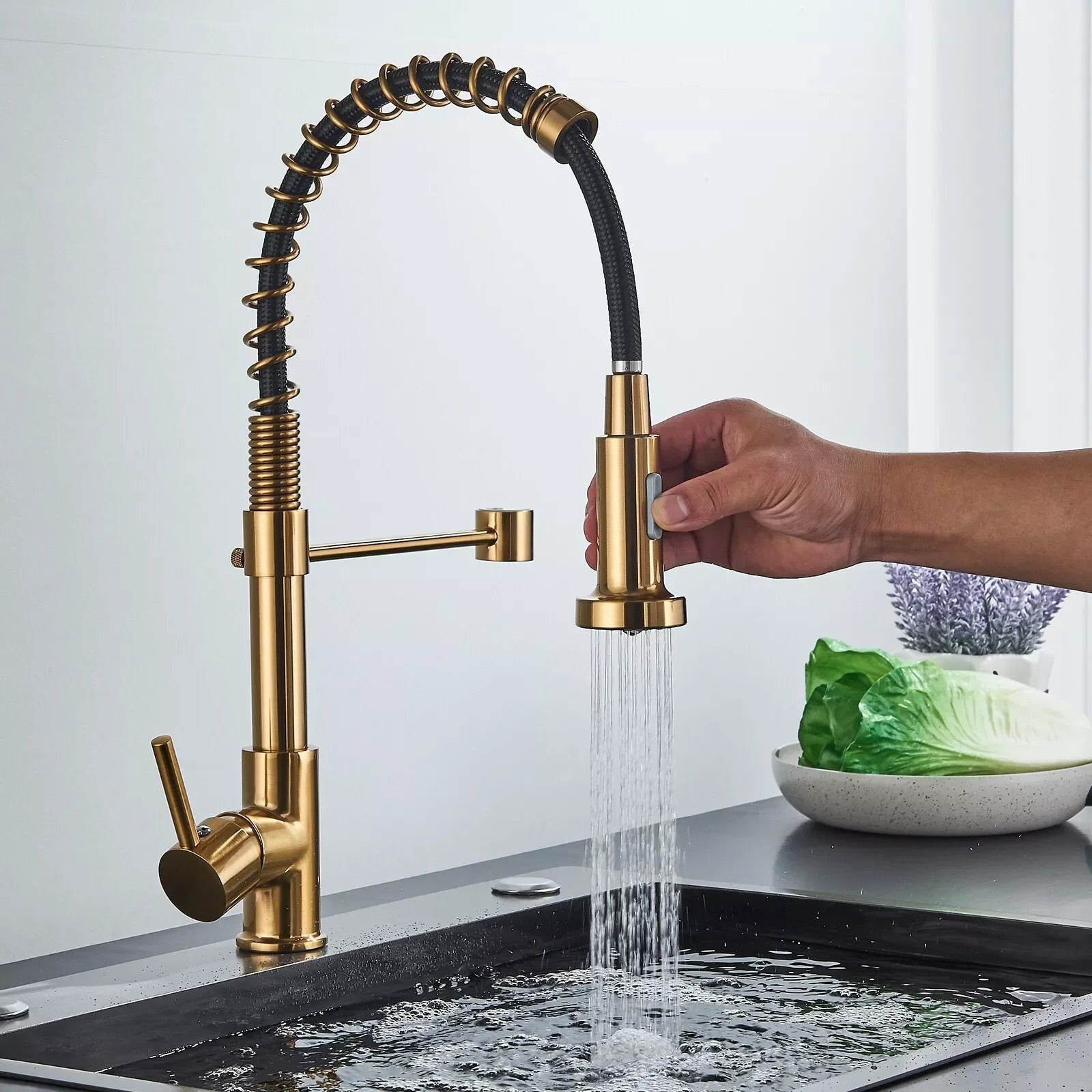 Robinet de Cuisine Douchette Extensible Laiton Pivotant 360° Brossé Moderne Cuisine | Restfield