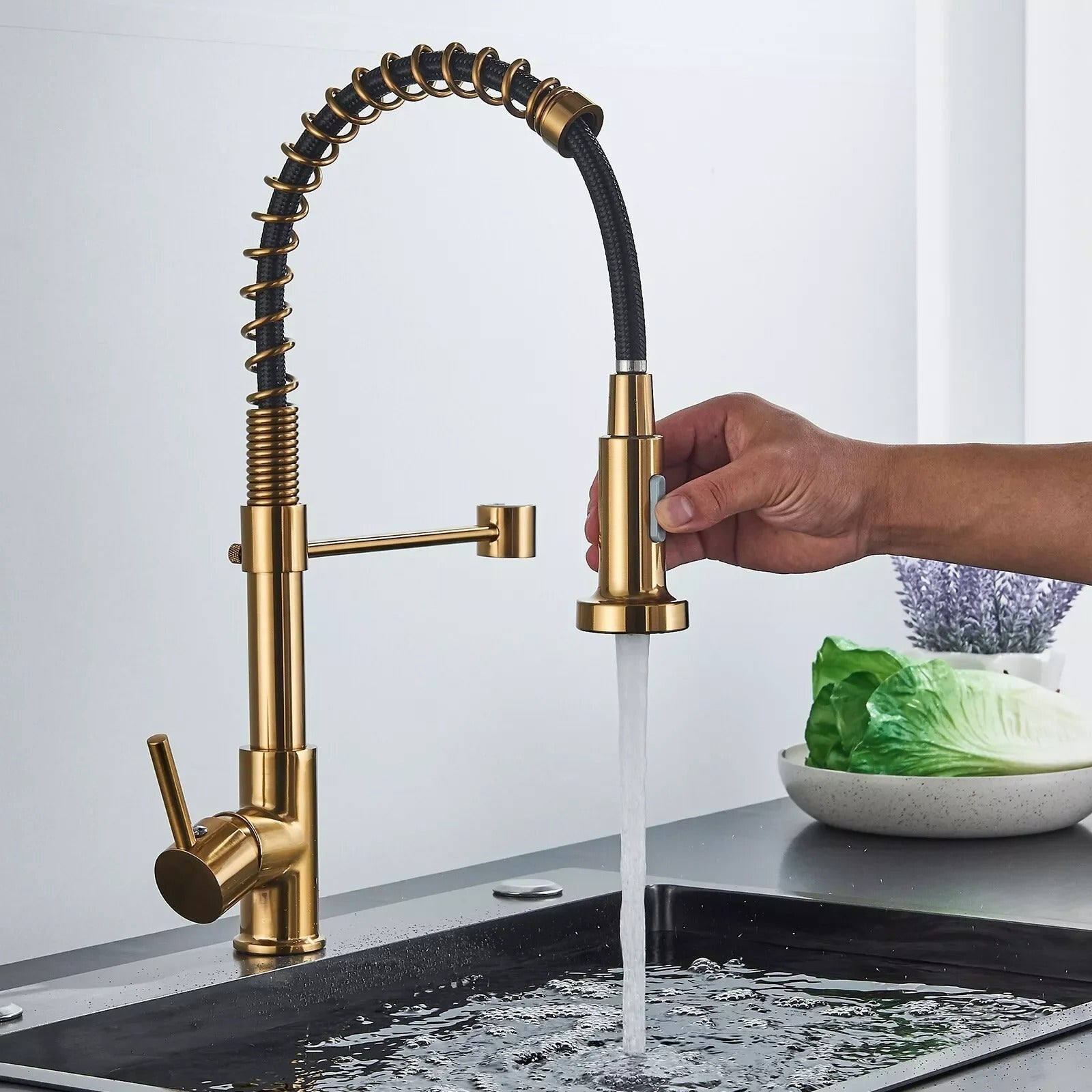 Robinet de Cuisine Douchette Extensible Laiton Pivotant 360° Brossé Moderne Cuisine | Restfield