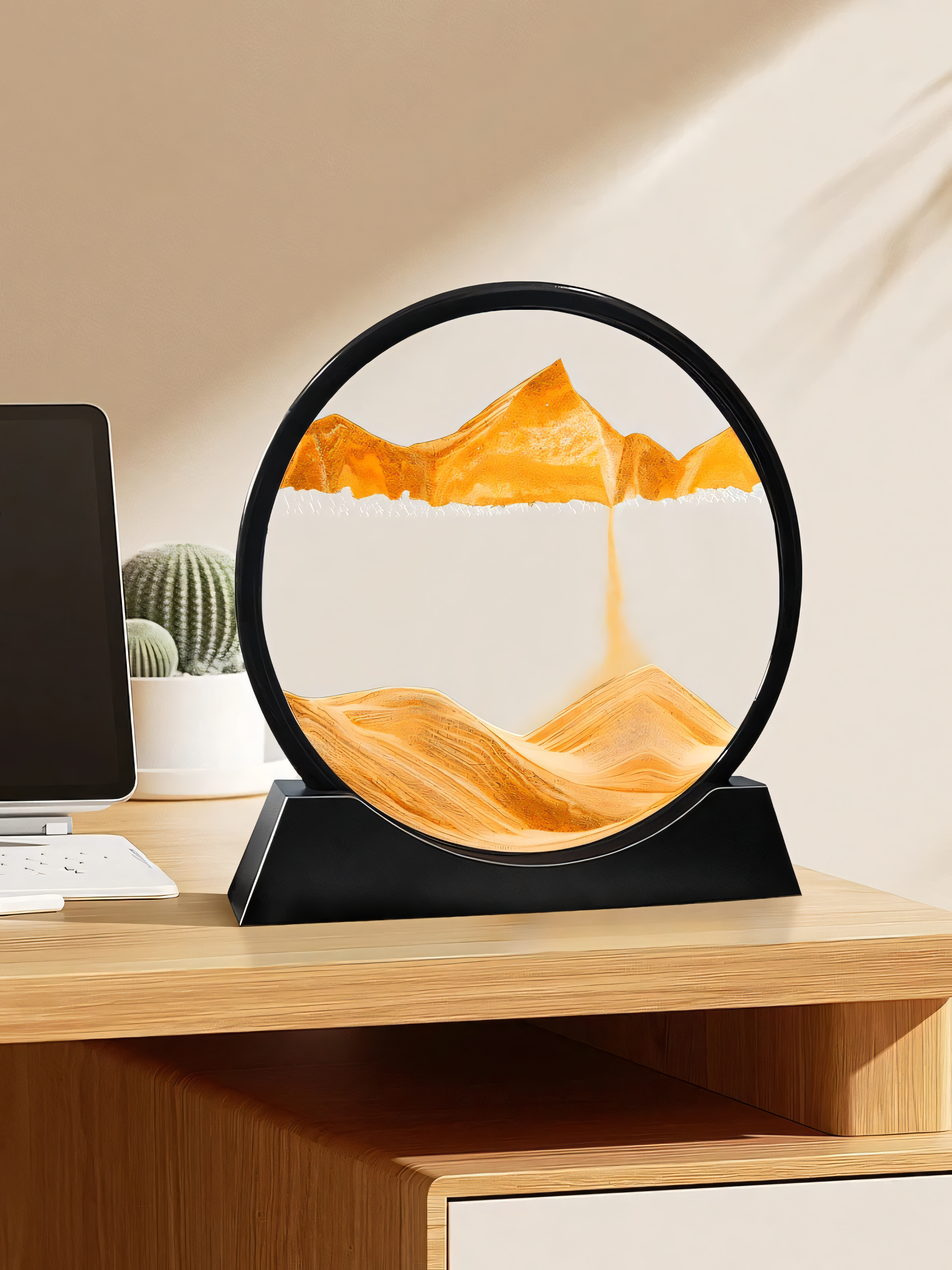 Decoratieve Zandbol met Bewegend Zand – Klein 7 Inch & Groot 12 Inch – Rustgevende Tafelversiering voor Ontspanning en Mindfulness | Sansoti
