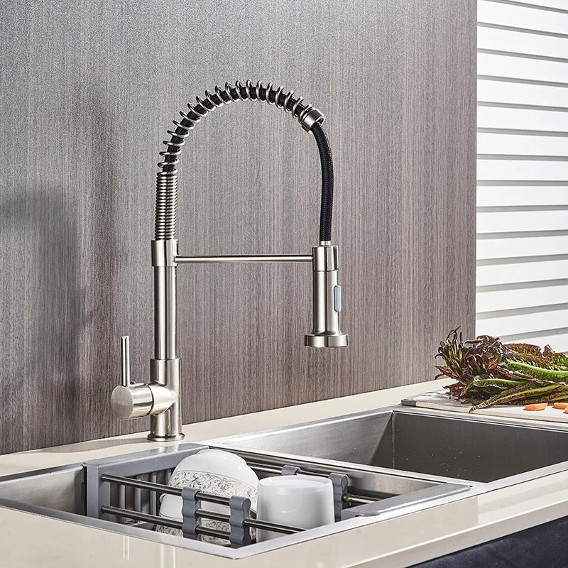 Robinet de Cuisine Douchette Extensible Laiton Pivotant 360° Brossé Moderne Cuisine | Restfield