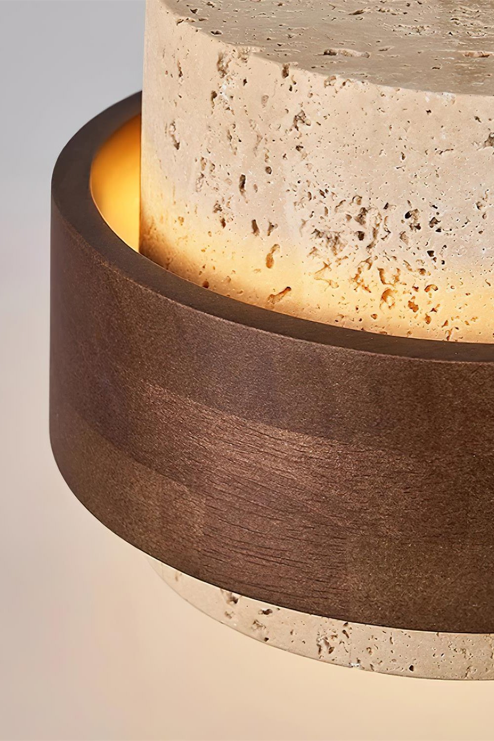 Houten Hanglamp met Travertijn Afwerking – Organische Lichtbron Eetkamer Woonkamer | Sansoti