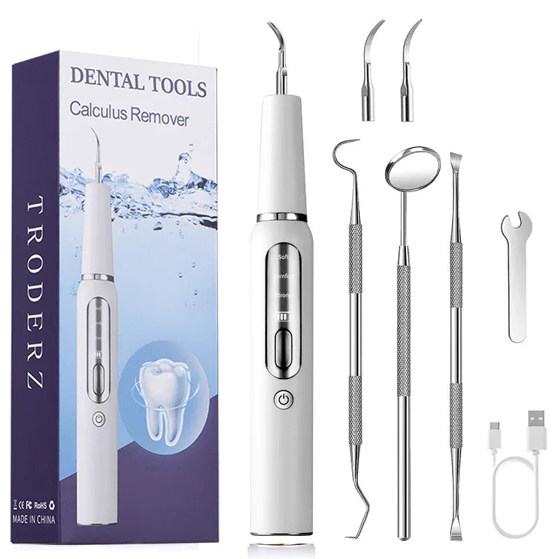 Ultrasoon Tandreiniger USB Oplaadbaar met LED-Verlichting 3 Standen voor Professionele Mondzorg Thuis Wit | Sansoti