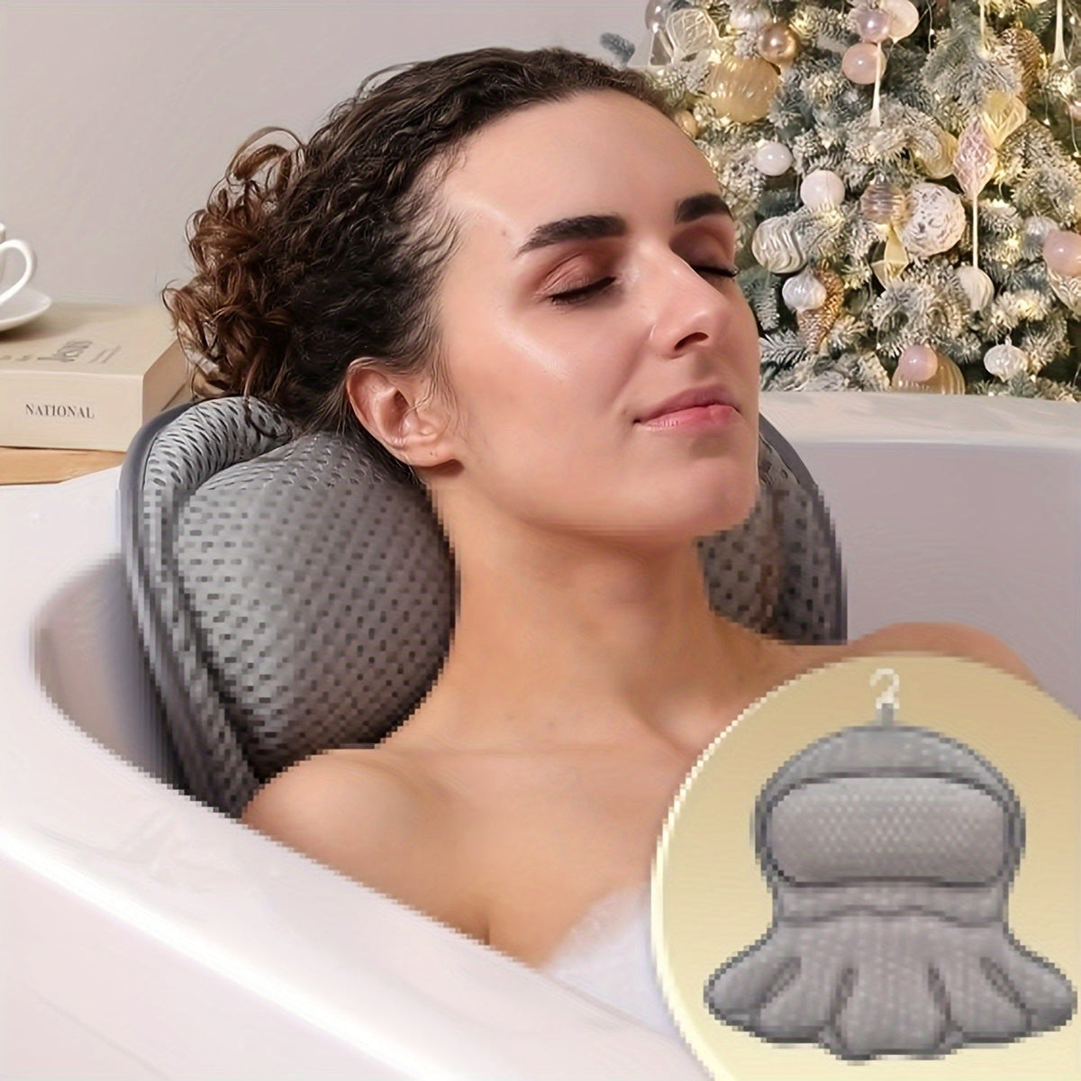 Badkussen Ergonomisch met Neksteun Zuignappen Antislip 4D Mesh Ademend Badkamercomfort Wellness Spa Ontspanning | Sansoti