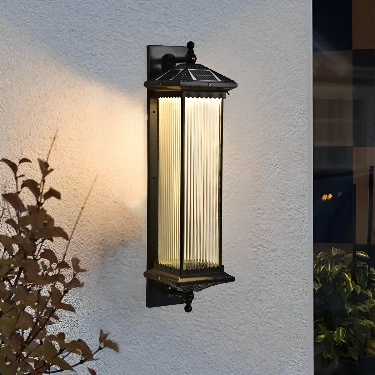 Außenwandleuchte Solar Aluminium Geriffeltes Glas Kaffeebraun IP55 Fassade Veranda Garten Retro Wandleuchte Außen Laterne Villa | Restfield