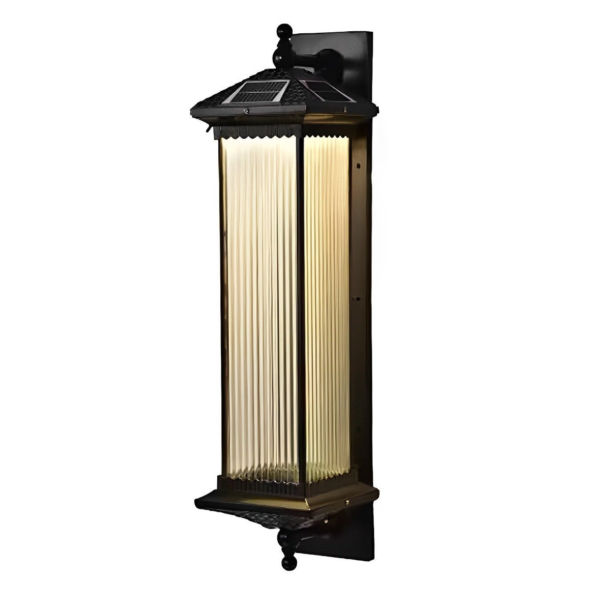 Außenwandleuchte Solar Aluminium Geriffeltes Glas Kaffeebraun IP55 Fassade Veranda Garten Retro Wandleuchte Außen Laterne Villa | Restfield