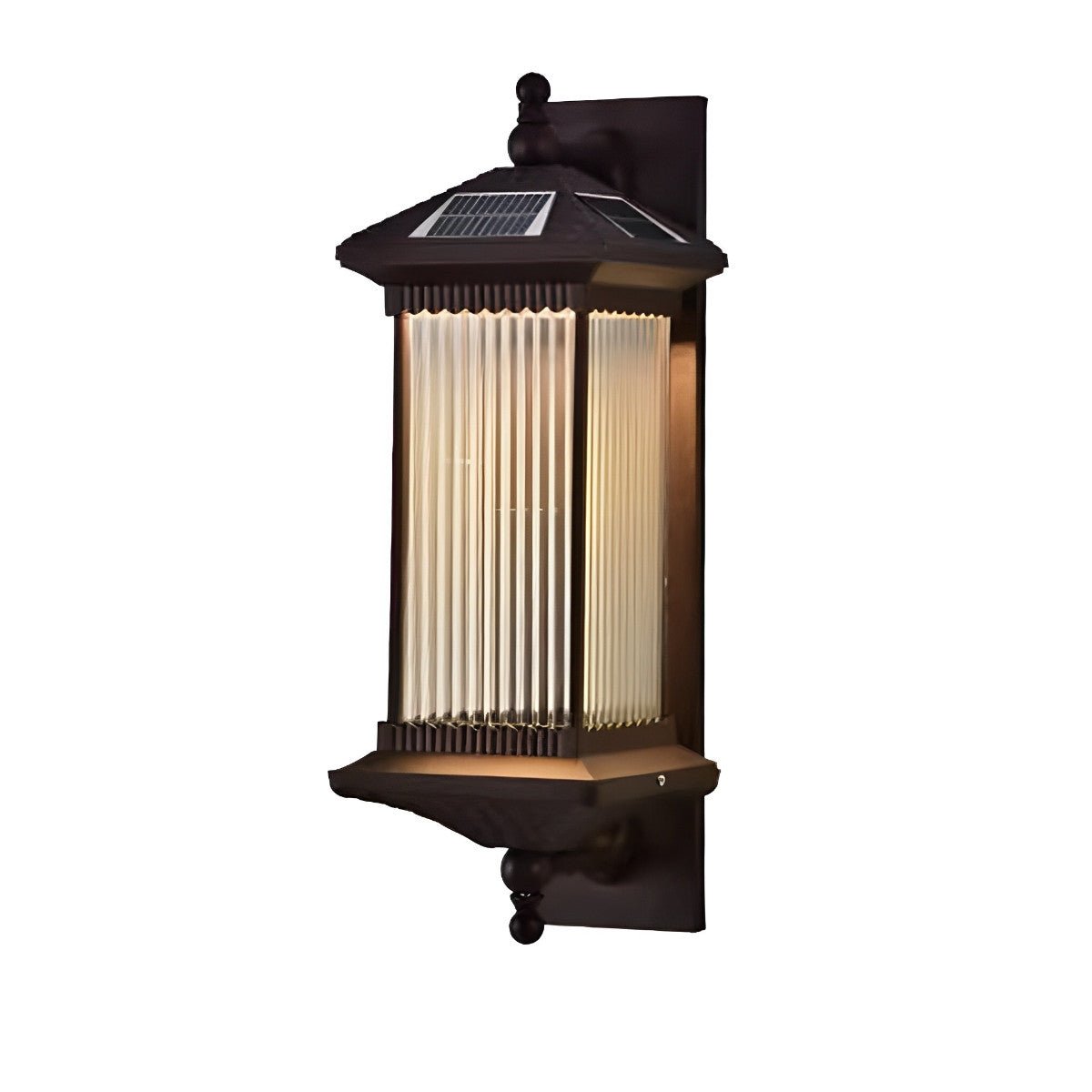 Außenwandleuchte Solar Aluminium Geriffeltes Glas Kaffeebraun IP55 Fassade Veranda Garten Retro Wandleuchte Außen Laterne Villa | Restfield