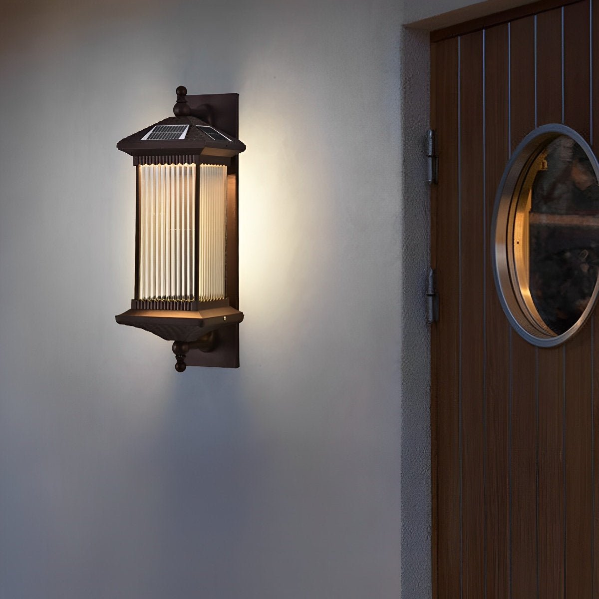 Außenwandleuchte Solar Aluminium Geriffeltes Glas Kaffeebraun IP55 Fassade Veranda Garten Retro Wandleuchte Außen Laterne Villa | Restfield