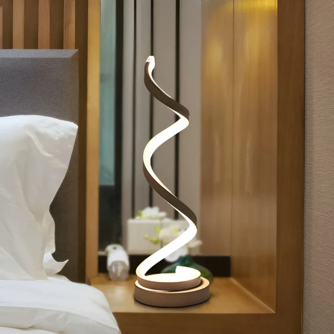 Dimbare Moderne Spiraalvormige Tafellamp 19W – Stijlvolle Gebogen Bureaulamp met Zachte Verlichting en Energiezuinige LED voor Thuis en Kantoor | Sansoti