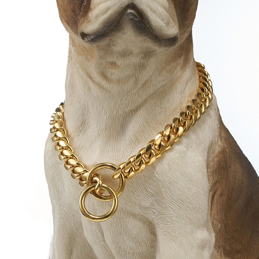 RVS Hondenketting Halsband 10-15mm Cuban Link Zwart Goud Zilver Choke Chain Trainingsketting voor Grote Honden | Sansoti