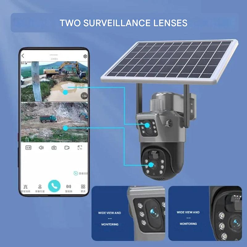 Caméra de surveillance 4K sans fil avec panneau solaire, rotation à 360°, vision nocturne et détection de mouvement, caméra extérieure | Sansoti
