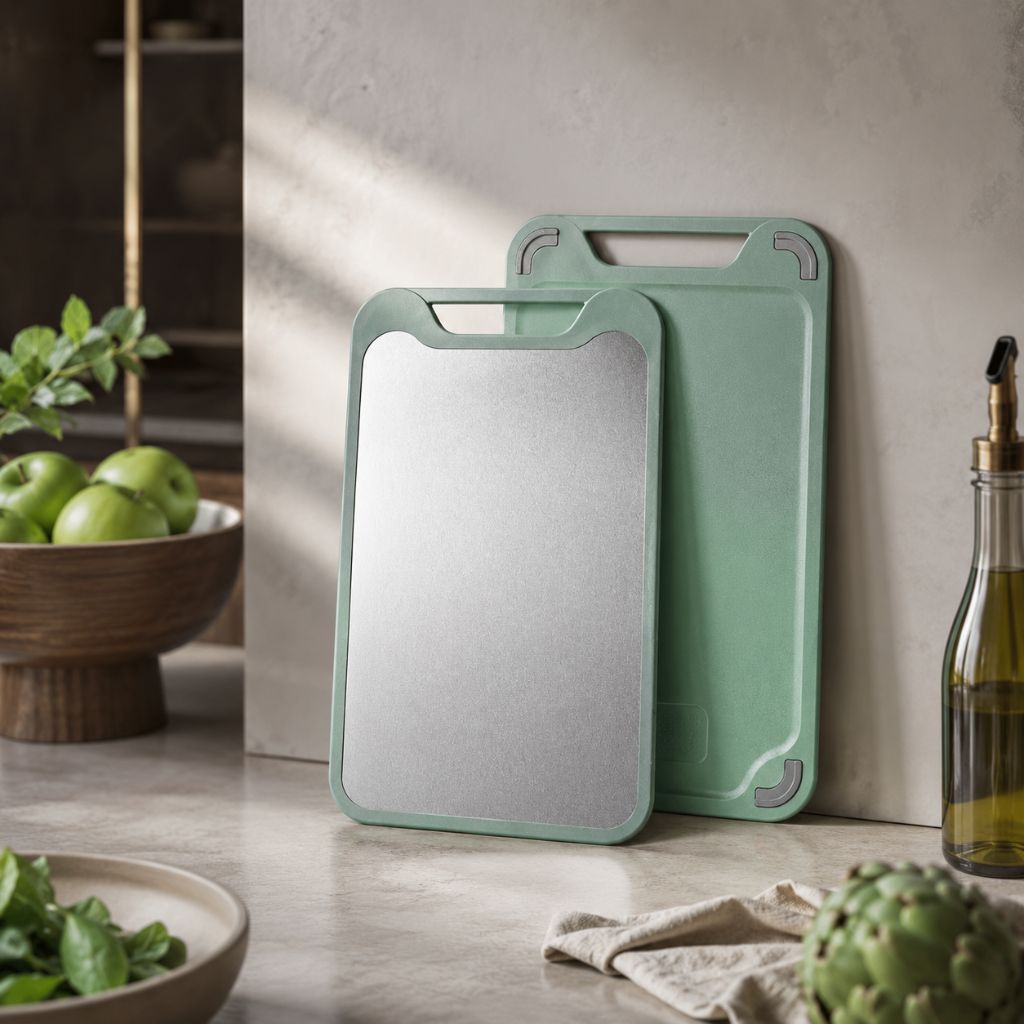 Double-Sided Stainless Steel & PP Cutting Board with Juice Groove Garlic Grater Antibacterial Kitchen Hygienic Cleaning | Sansoti