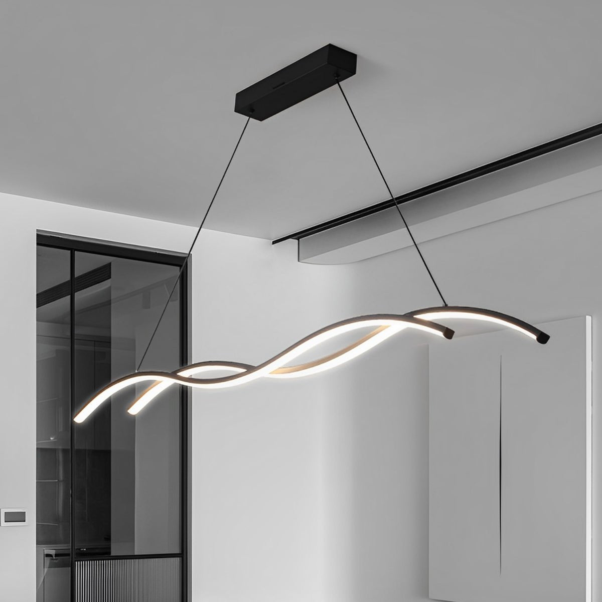 LED Hanglamp Golf Aluminium Zwart Dimbaar Eetkamer Woonkamer Golvende Hanglamp Eettafel Café Pendel Modern | Sansoti