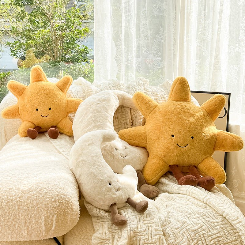 Decoratief Pluche Knuffelkussen met Zon & Maan Gezichtje 33cm of 48cm | Sansoti