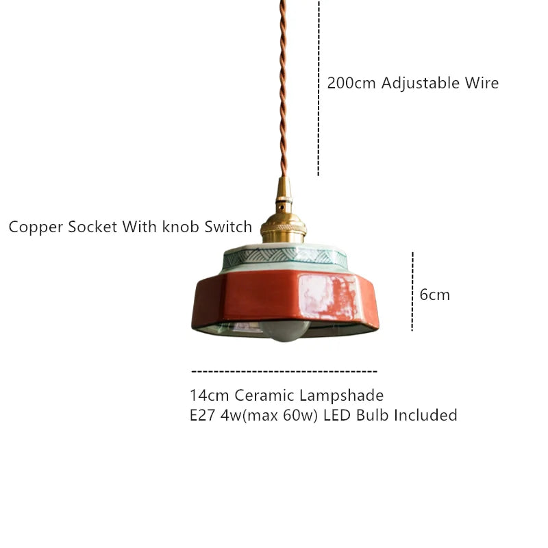 Handgeschilderde Keramische Hanglamp – Scandinavische Stijl met Koperen Fitting | Sansoti