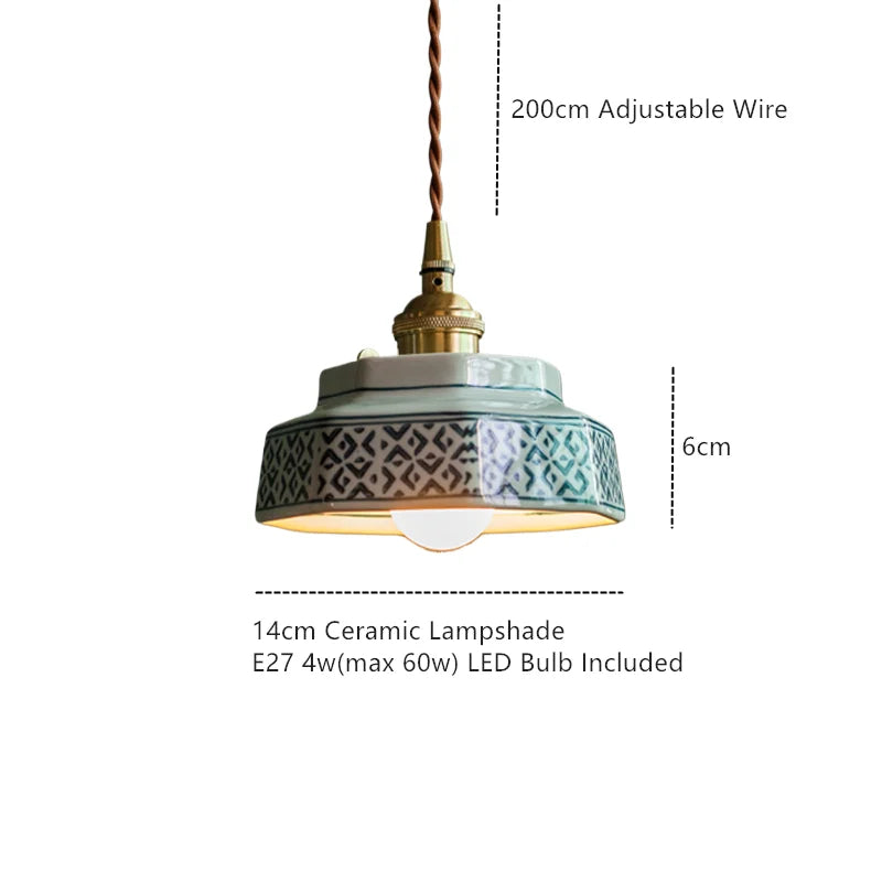 Handgeschilderde Keramische Hanglamp – Scandinavische Stijl met Koperen Fitting | Sansoti