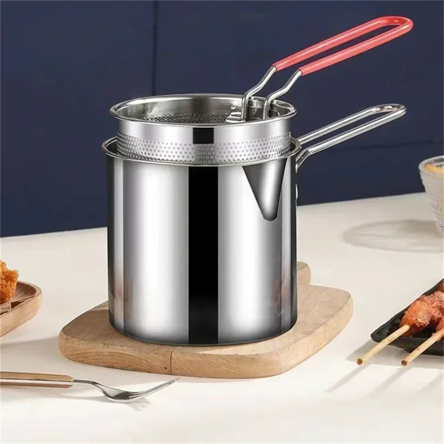Fritteuse 1200ML aus Edelstahl mit Siebgriff für Induktion, Gas und Elektroherde | Sansoti
