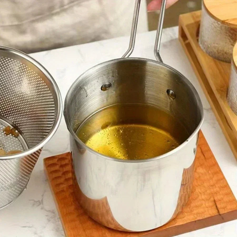 Fritteuse 1200ML aus Edelstahl mit Siebgriff für Induktion, Gas und Elektroherde | Sansoti