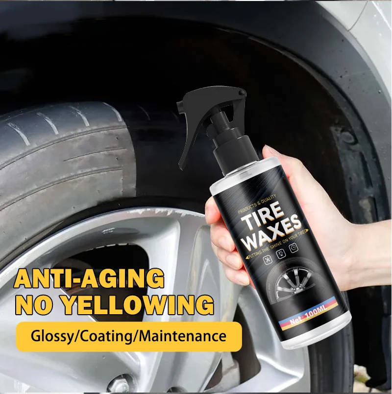 Bandenglansspray voor Autobanden 2 Stuks met Spons UV-Bescherming Diepe Zwarte Glans Langdurige Verzorging | Sansoti
