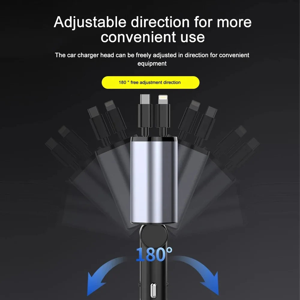 Chargeur de voiture rétractable 120 W à double port USB, charge rapide, adaptateur pour allume-cigare et chargeur de téléphone pour voiture | Sansoti