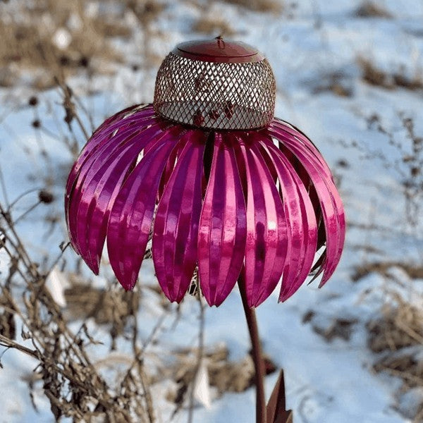 Metallene Vogelfutterstation in Blumenform, 78 cm, zum Aufhängen im Garten, Vogelhaus für Gartendekoration und Outdoor-Feiern | Sansoti