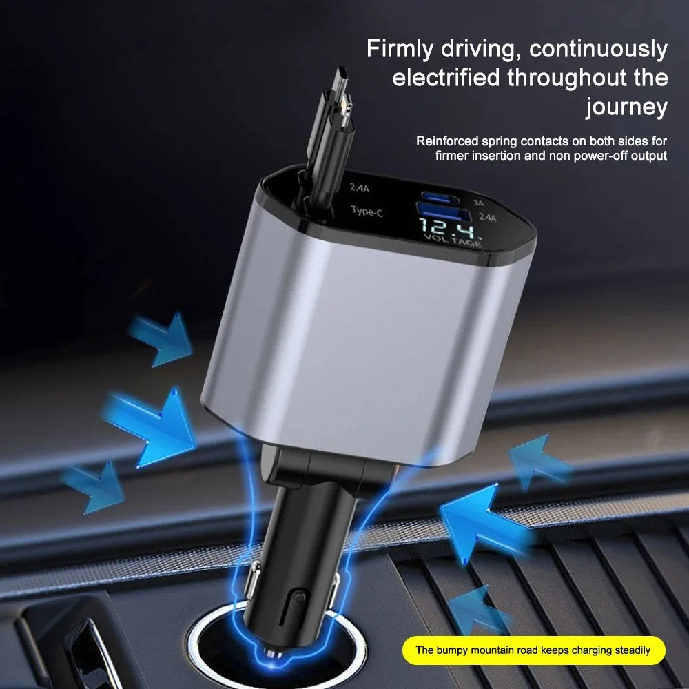 Chargeur de voiture rétractable 120 W à double port USB, charge rapide, adaptateur pour allume-cigare et chargeur de téléphone pour voiture | Sansoti