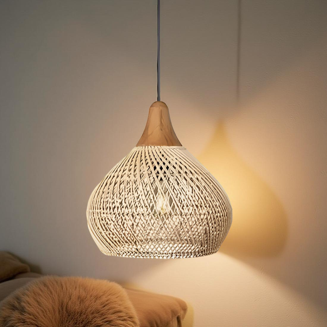 Rotan Hanglamp Boho Natuur Ø40 Ø50 Ø60 Zwart Of Naturel LED | Sansoti