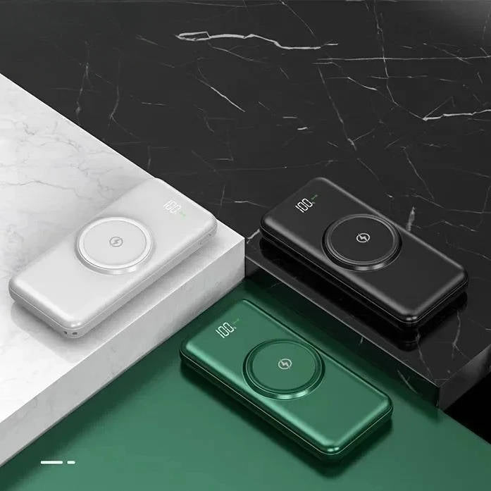 Tragbare Powerbank 20000mAh mit kabellosem Laden und integrierten Kabeln für Smartphone und Laptop unterwegs | Sansoti