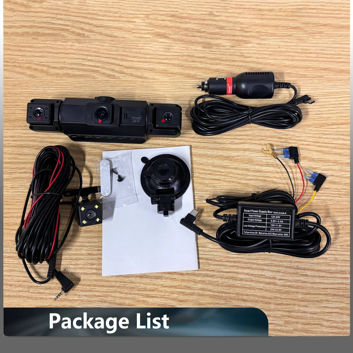 Kabellose Dashcam mit 4 Kameras, 1920P HD-Nachtsicht, Parküberwachung, WLAN-App, Fahrer vorne und hinten | Sansoti