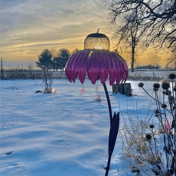 Metallene Vogelfutterstation in Blumenform, 78 cm, zum Aufhängen im Garten, Vogelhaus für Gartendekoration und Outdoor-Feiern | Sansoti