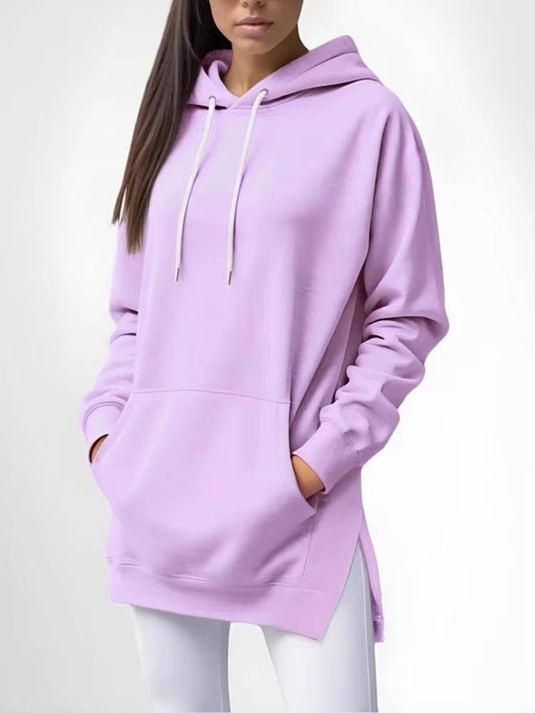 Women's Oversized Cotton-Lined Hoodie Dress with Hood, Long Sleeves and Pockets - Casual, Comfortable Loungewear | Sansoti