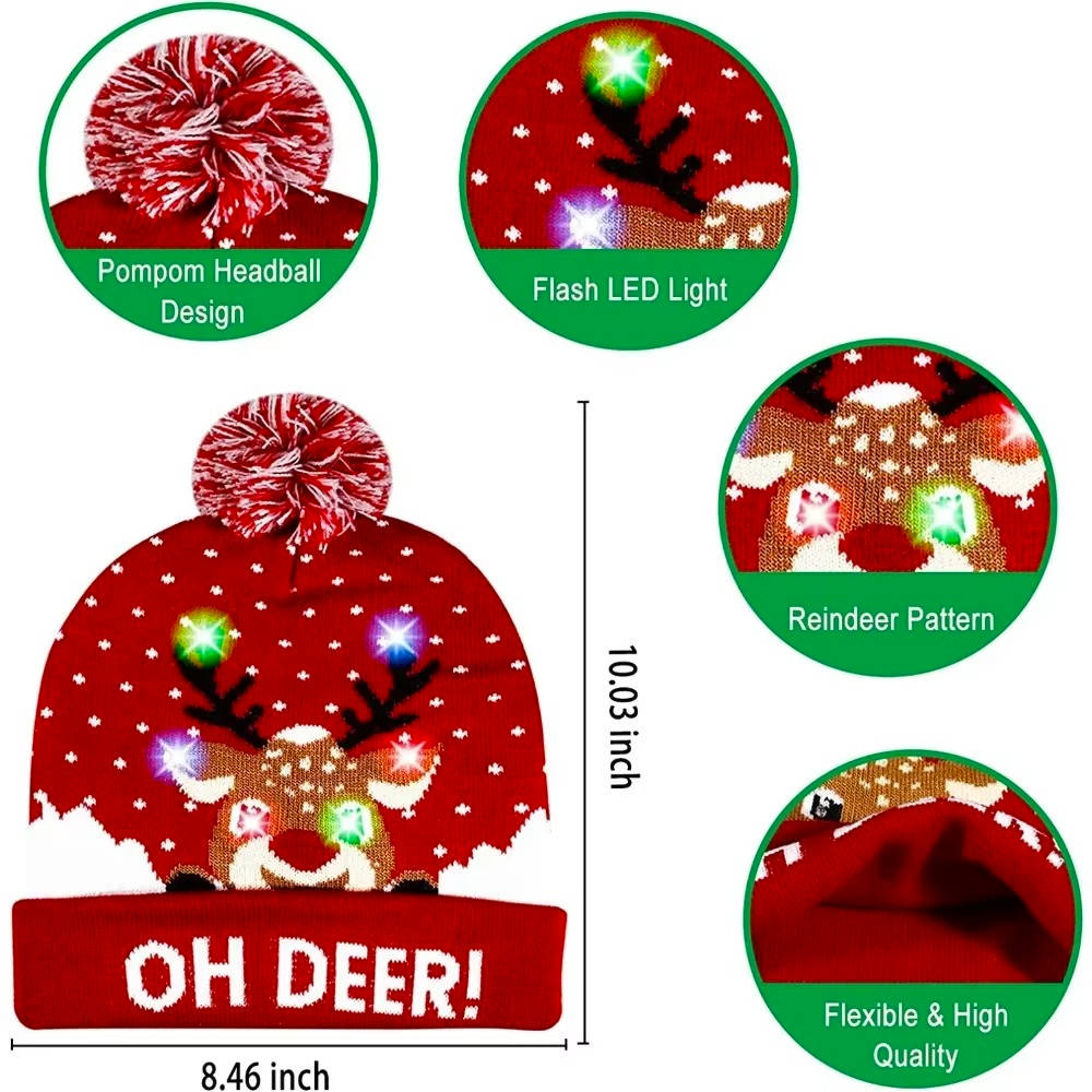 Illuminated Christmas Hat with LED Lights and Pom-Pom for Atmospheric Holidays, Winter Evenings, and Christmas Parties | Sansoti