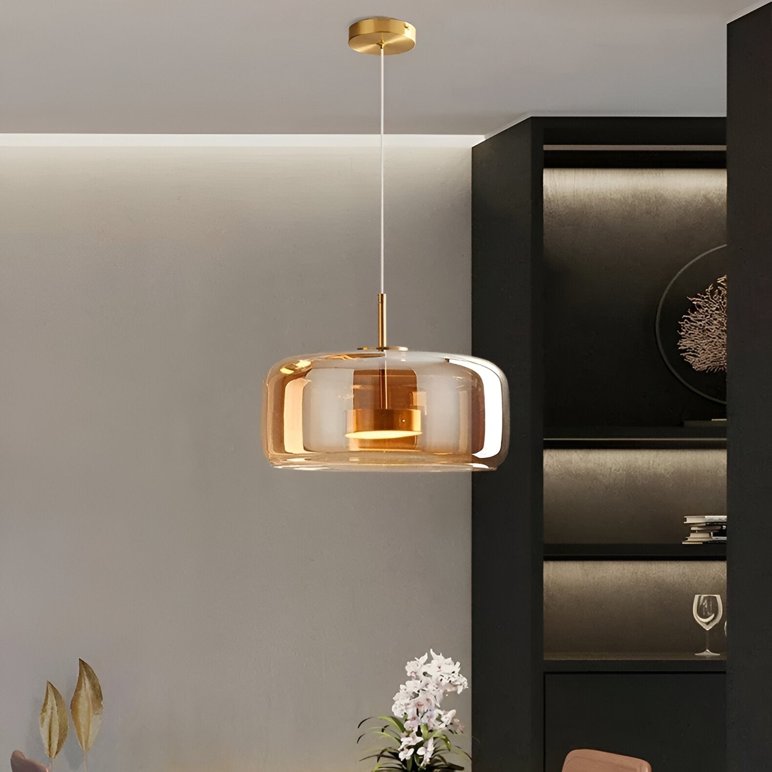 Hängelampe Rauchglas Retro Trio Handgeblasen Dimmbar Verstellbar Schwarz | Restfield