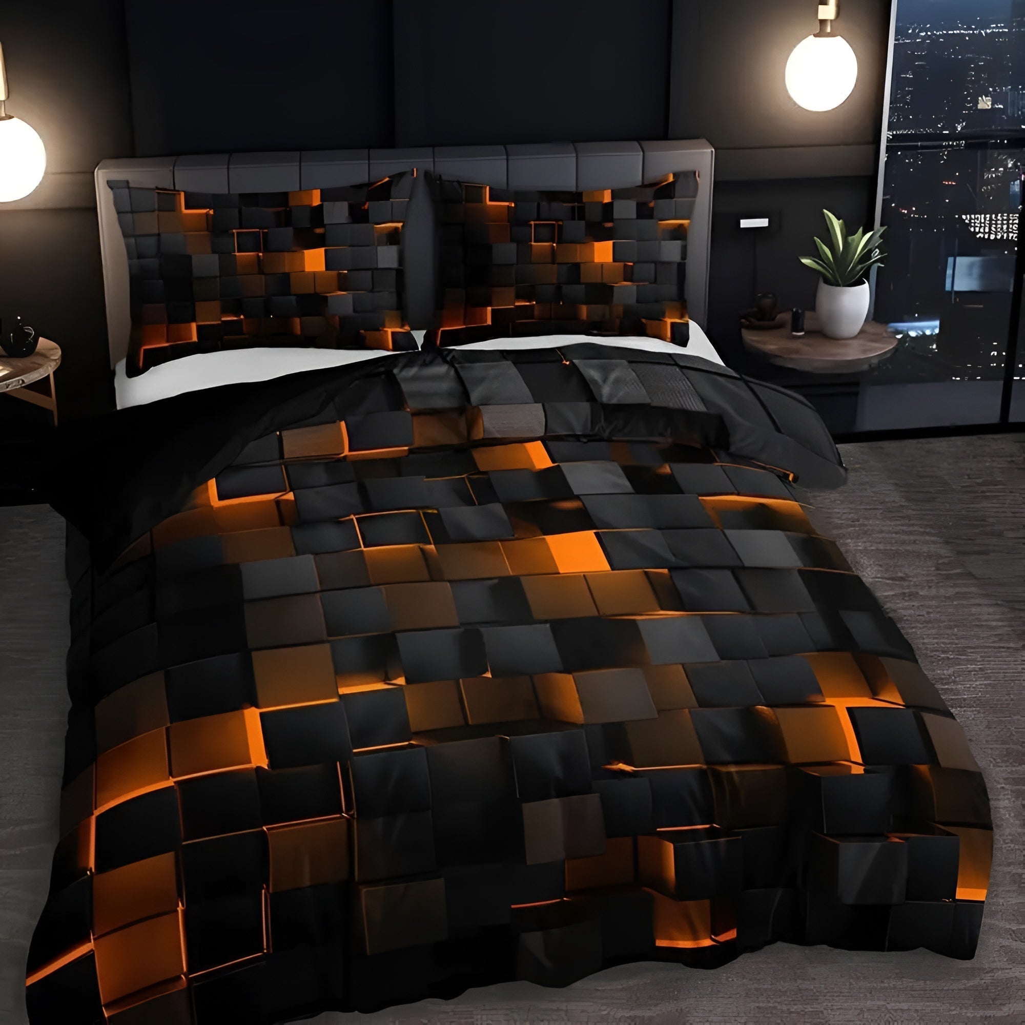 Geometrisch Dekbedovertrek Set met Neon 3D Grid Print | Ademend Microfiber Katoen voor Comfortabele Slaap | Modern Slaapkamer Textiel in Meerdere Kleuren Twin Full Queen King | Sansoti