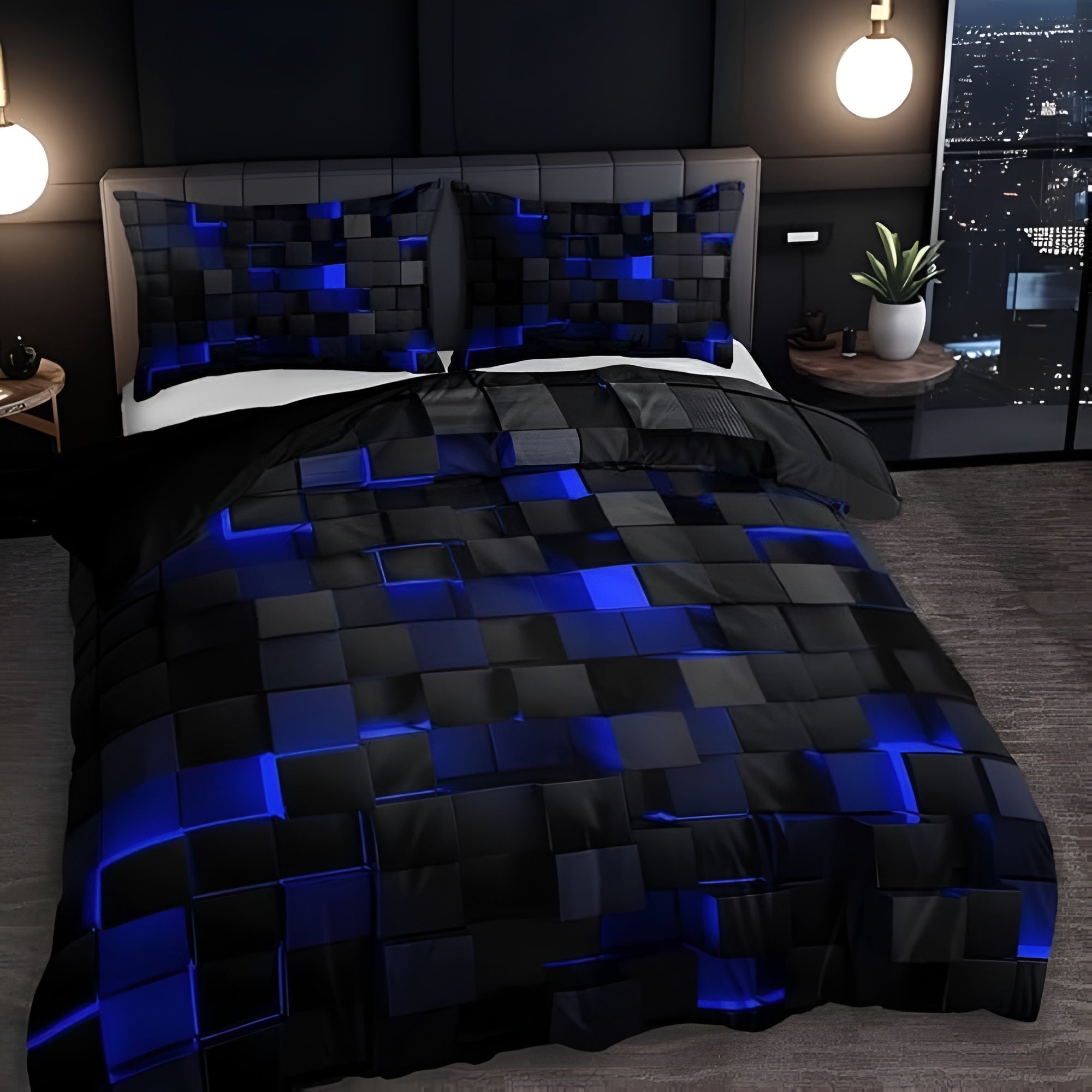 Geometrisch Dekbedovertrek Set met Neon 3D Grid Print | Ademend Microfiber Katoen voor Comfortabele Slaap | Modern Slaapkamer Textiel in Meerdere Kleuren Twin Full Queen King | Sansoti
