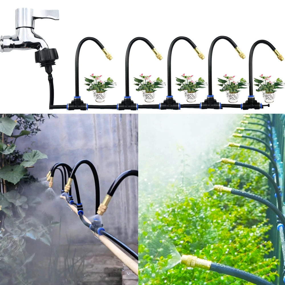 Druppelirrigatiesysteem 360° Messing PE-Slang 8mm Automatisch Bewateren Tuin Balkon Kas Hoogbed Kraan 5m 10m Zonder Stroom | Sansoti