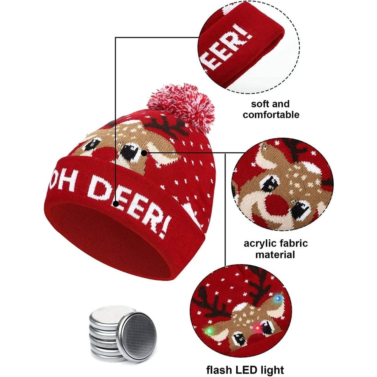 Illuminated Christmas Hat with LED Lights and Pom-Pom for Atmospheric Holidays, Winter Evenings, and Christmas Parties | Sansoti
