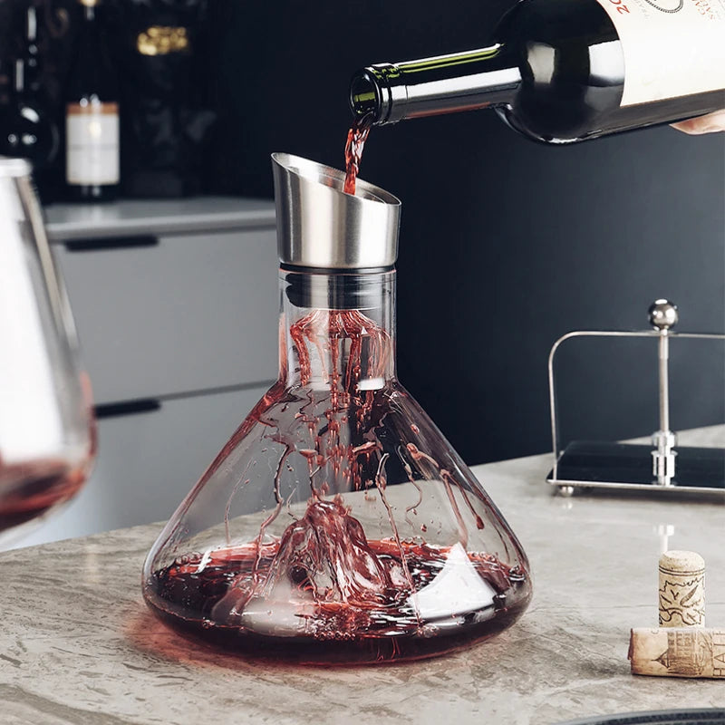 Wijnkaraf 1500ml met Geïntegreerde Beluchter en Roestvrijstalen Filter voor Rode Wijn en Tafelservering | Sansoti