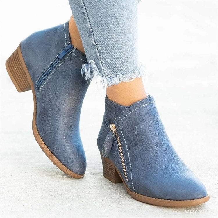 Damenstiefeletten mit Seitenreißverschluss – bequemes Leder – moderater niedriger Absatz – vielseitige und stilvolle Schuhe | Sansoti