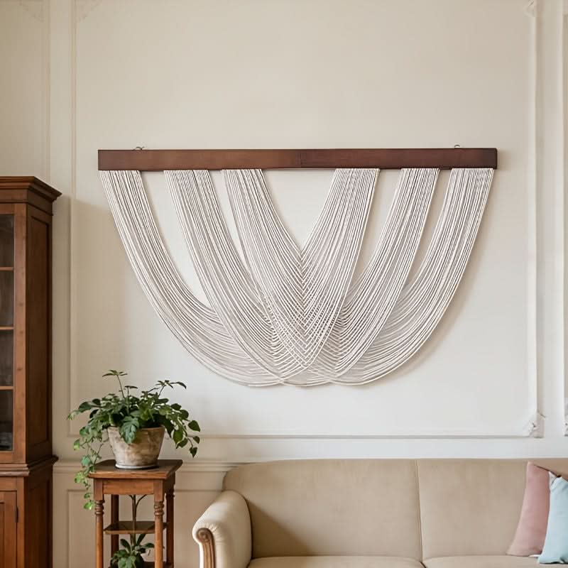 Wandpaneel aus Makramee im Boho-Stil aus Baumwolle 100x60 cm Minimalistische Wanddekoration aus Naturtextil für das Wohnzimmer | Sansoti
