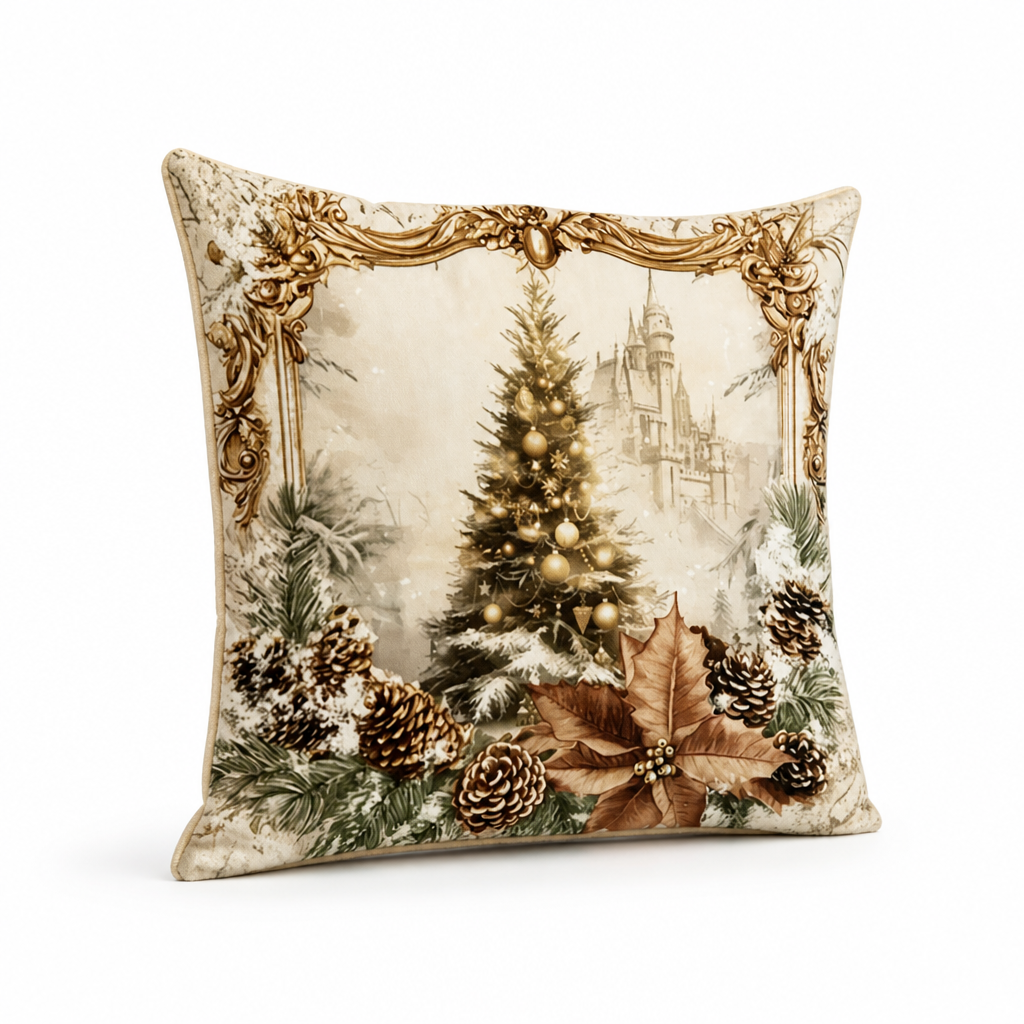 Samt-Kissenbezug mit festlichem Motiv 45×45 cm Gold Baumwoll-Polyester Reißverschluss Quadratisch Dekorativ für den Innenbereich | Sansoti