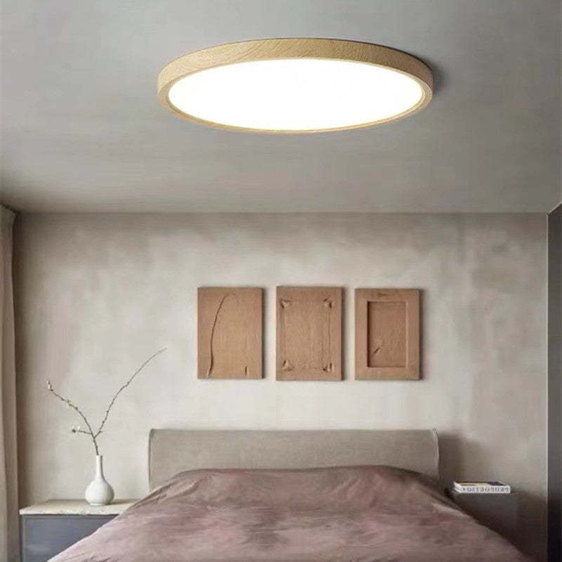 Round Wooden Ceiling Light LED Dimmable Modern Scandinavian Design for Living Room Bedroom Study | Sansoti