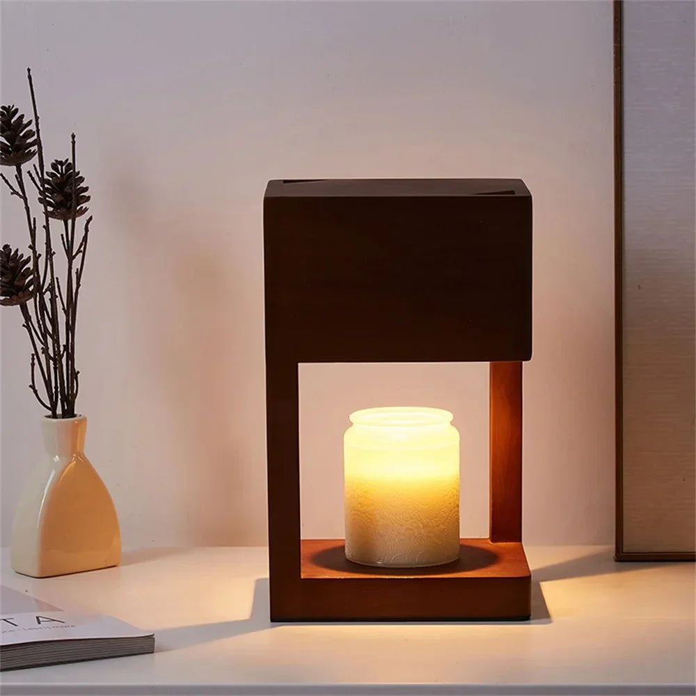 Kaarsenwarmerlamp Hout Modern 26cm Tafellamp Sfeerverlichting Woonkamer Slaapkamer | Sansoti