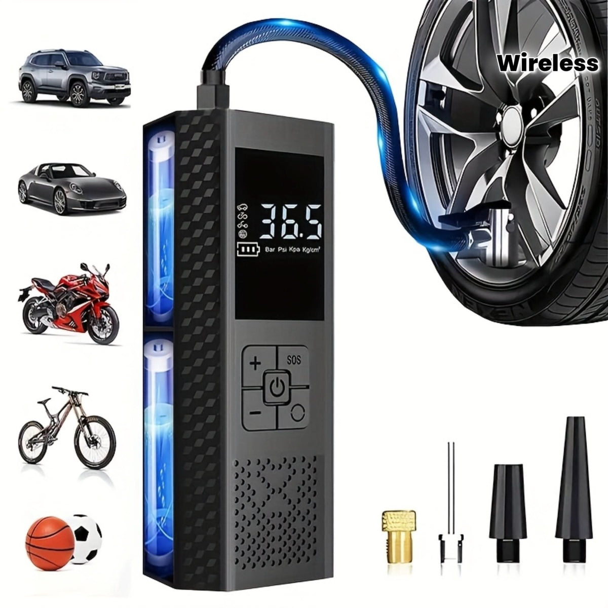 Draadloze Bandenpomp 150PSI Oplaadbaar met LED Display Digitale Compressor voor Auto Fiets Motor Outdoor | Sansoti
