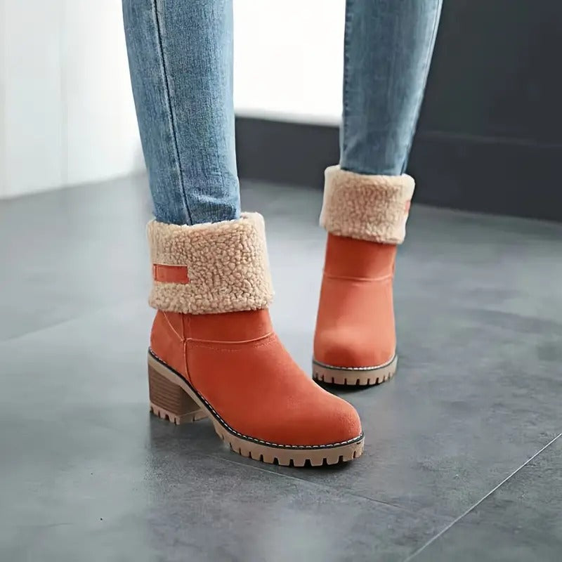 Winterlaarzen Dames met Lage Blokhak Comfortabel Antislip Warme Voering Stretch Zwart Groen Rood Elegante Laarzen | Sansoti