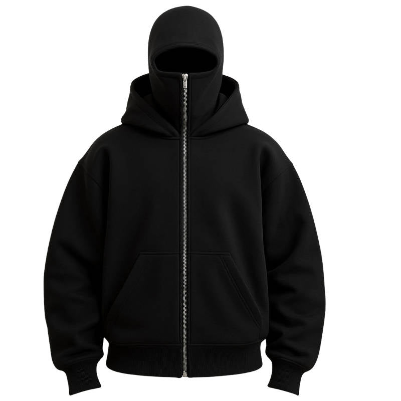 Balaclava Hoodie with Integrated Face Mask Double Hood Zip Closure Polyester Unisex Winter | Sansoti