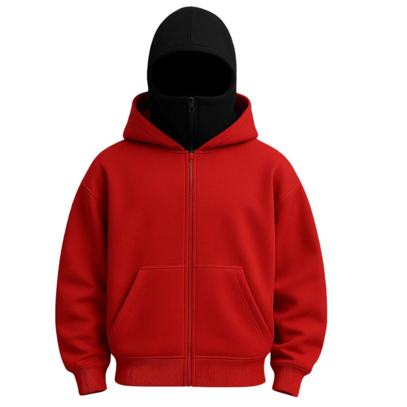Balaclava Hoodie with Integrated Face Mask Double Hood Zip Closure Polyester Unisex Winter | Sansoti
