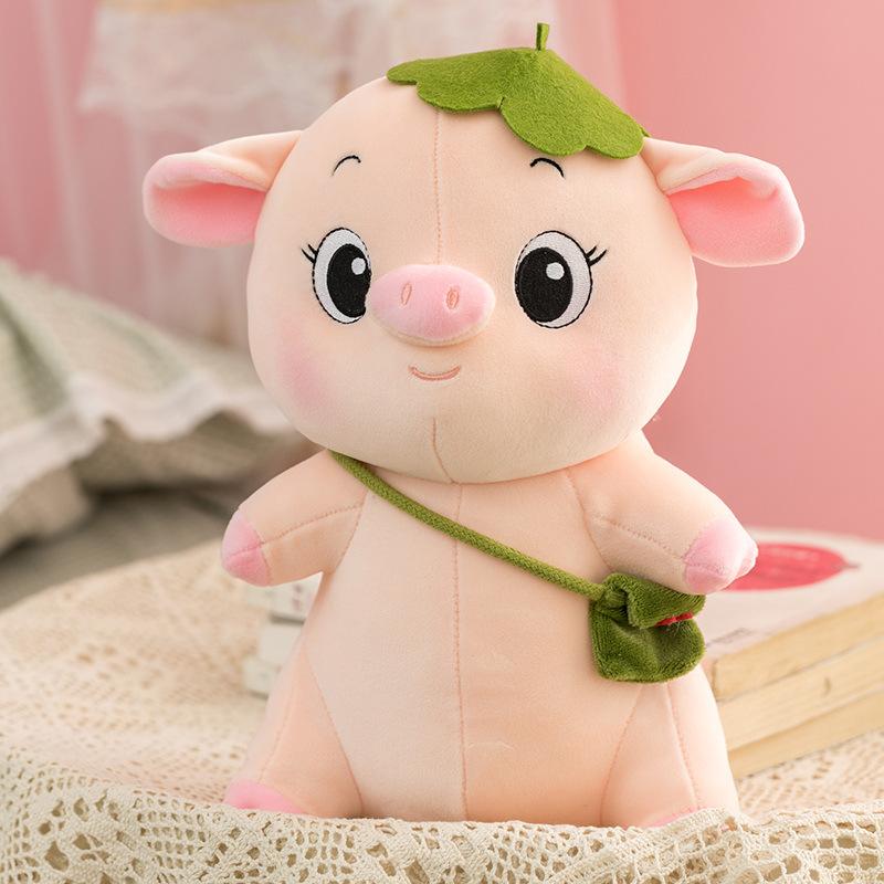 Cochon en peluche de 50 cm avec nœud ou feuille pour enfants | Animal en peluche doux pour décorer la chambre | Sansoti
