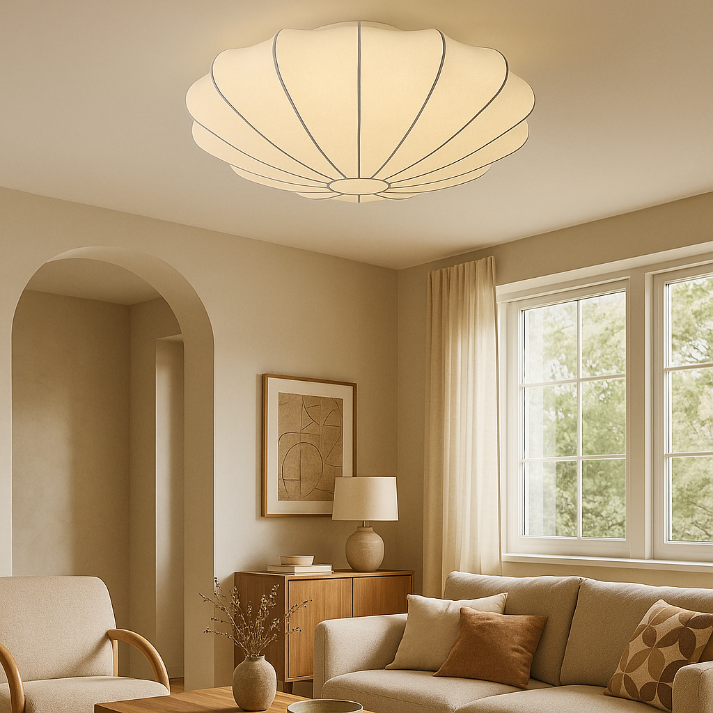 Nelson plafondlamp zijdevezel 3000K wit woonkamer slaapkamer cocoon design Japandi verlichting | Sansoti
